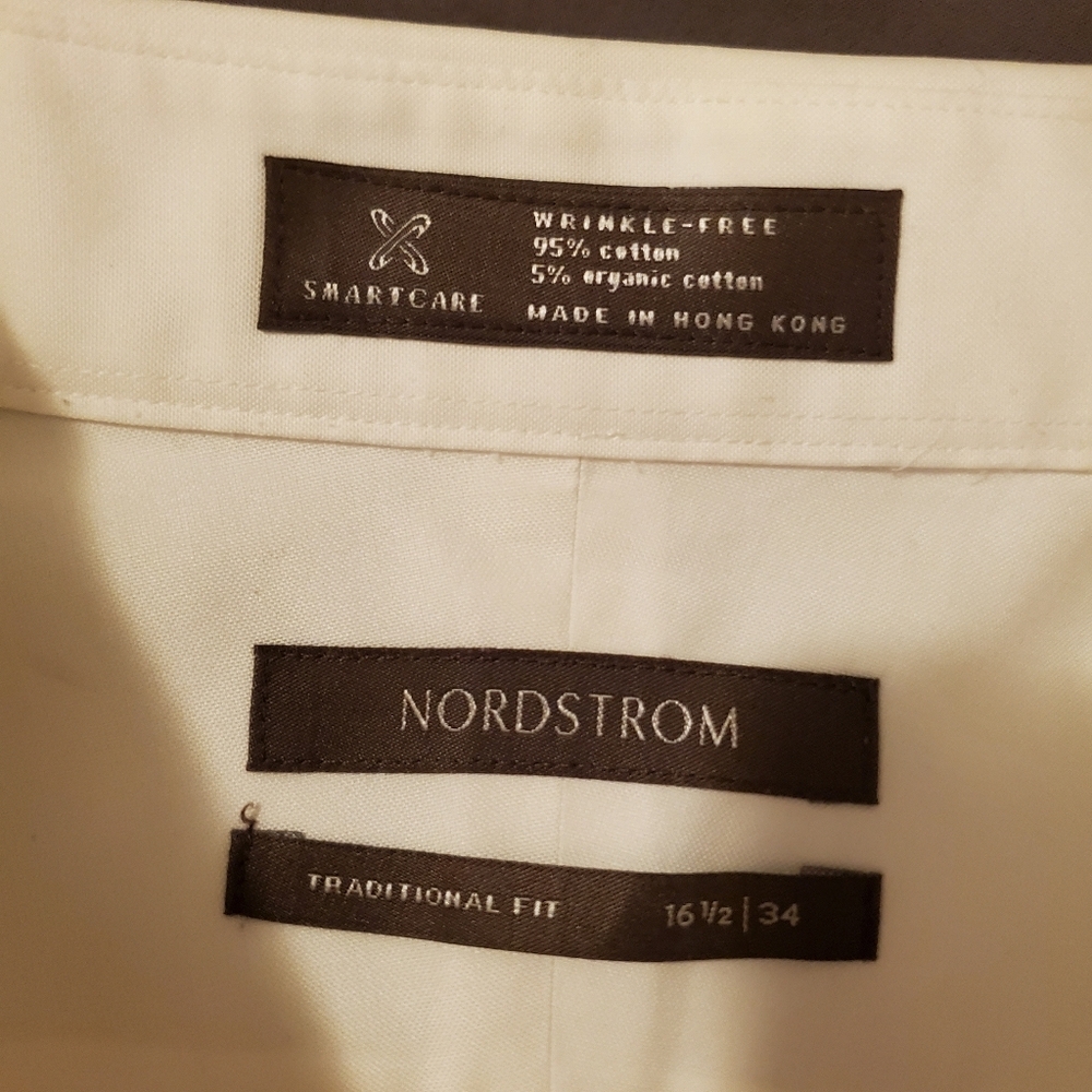 Nordstrom N 16.5 S 34 Wrinkle Free White Long Sleeve Buttondown Collared Shirt - Picture 3 of 4
